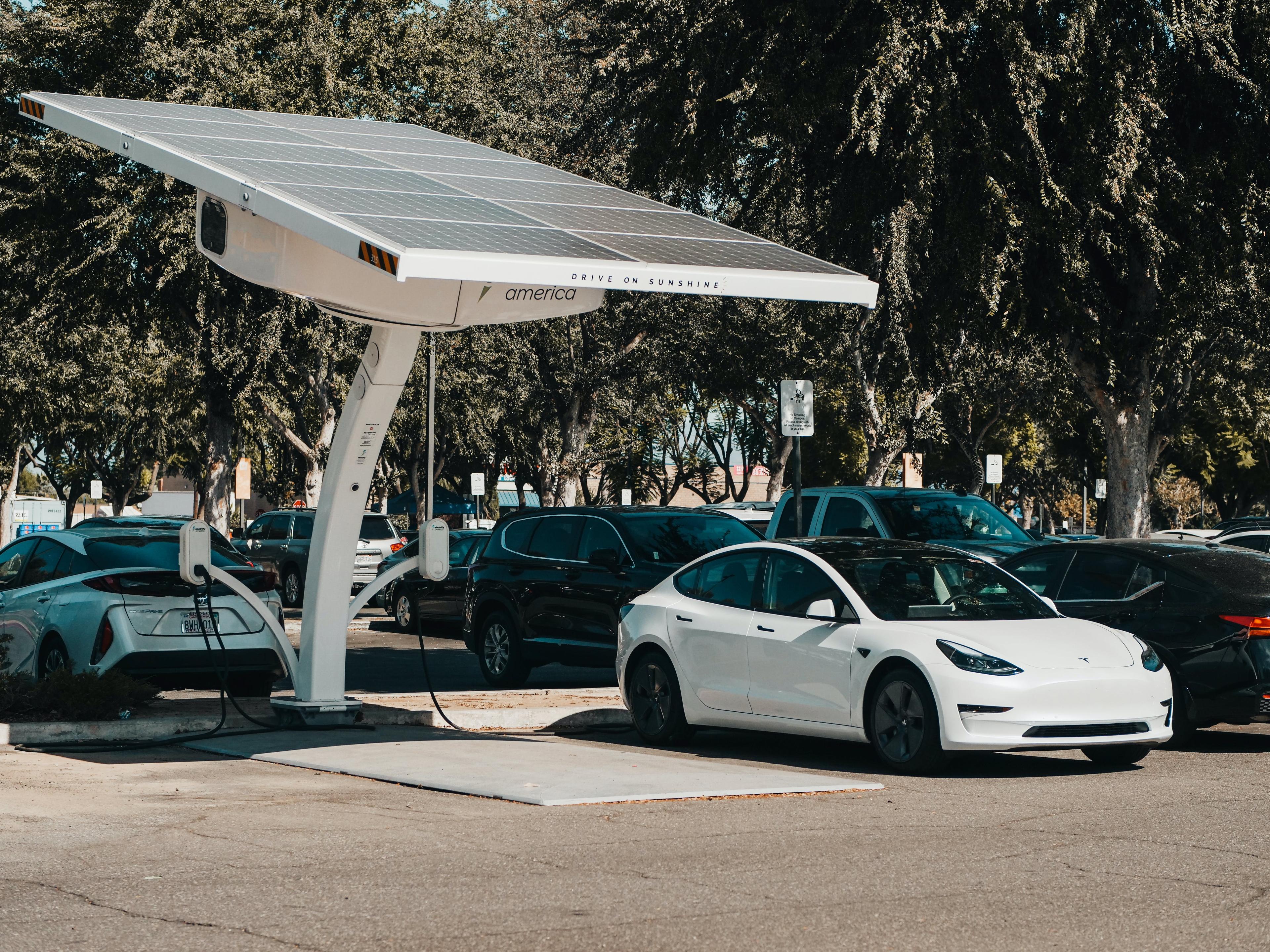 a Tesla at a charging station