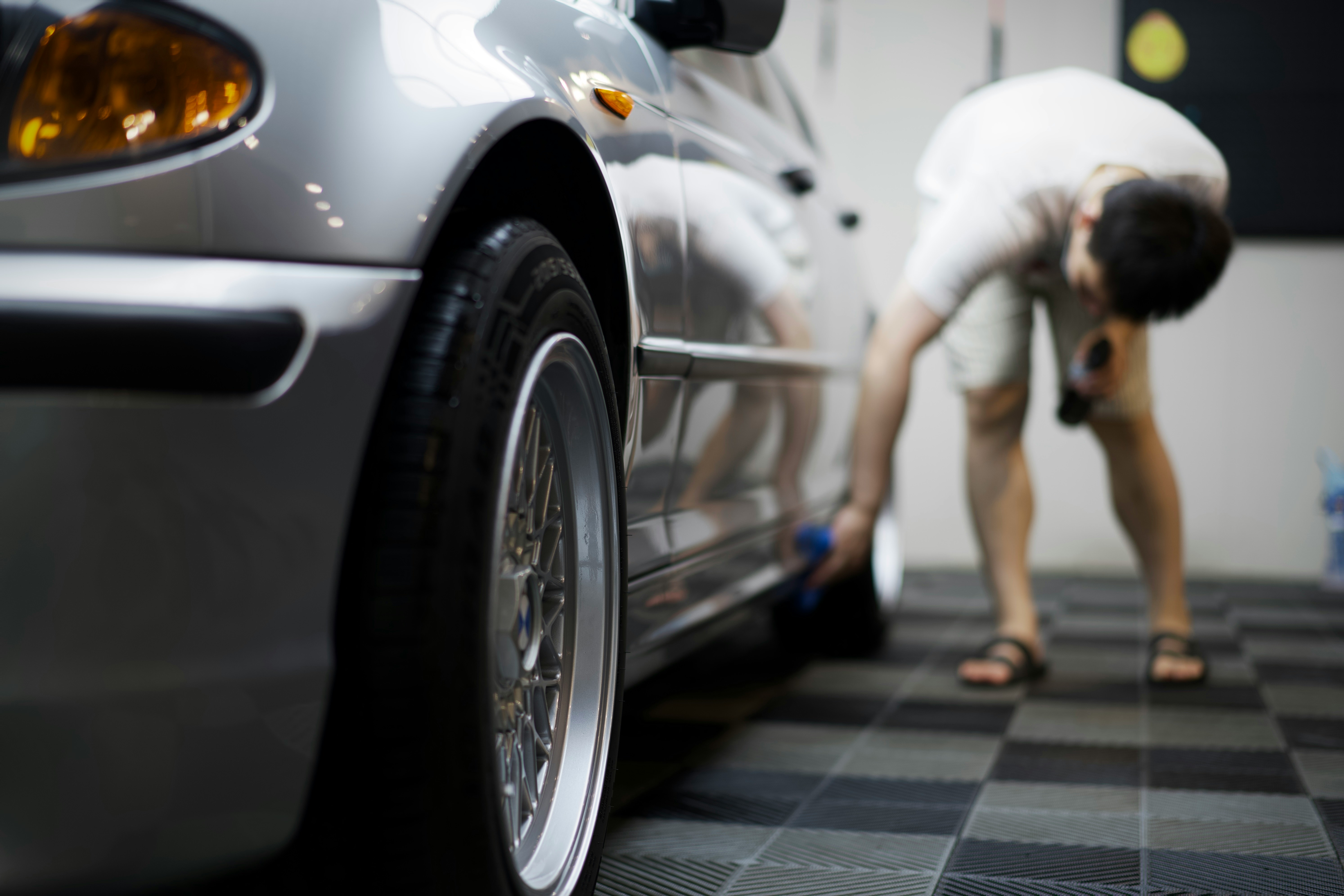 A car being inspected.