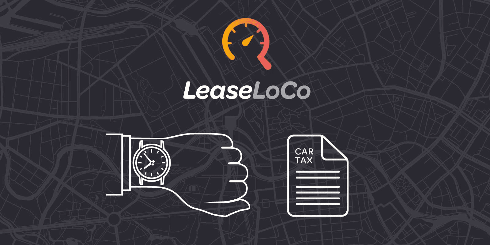 A graphic of a human wrist with a watch and a car tax contract.