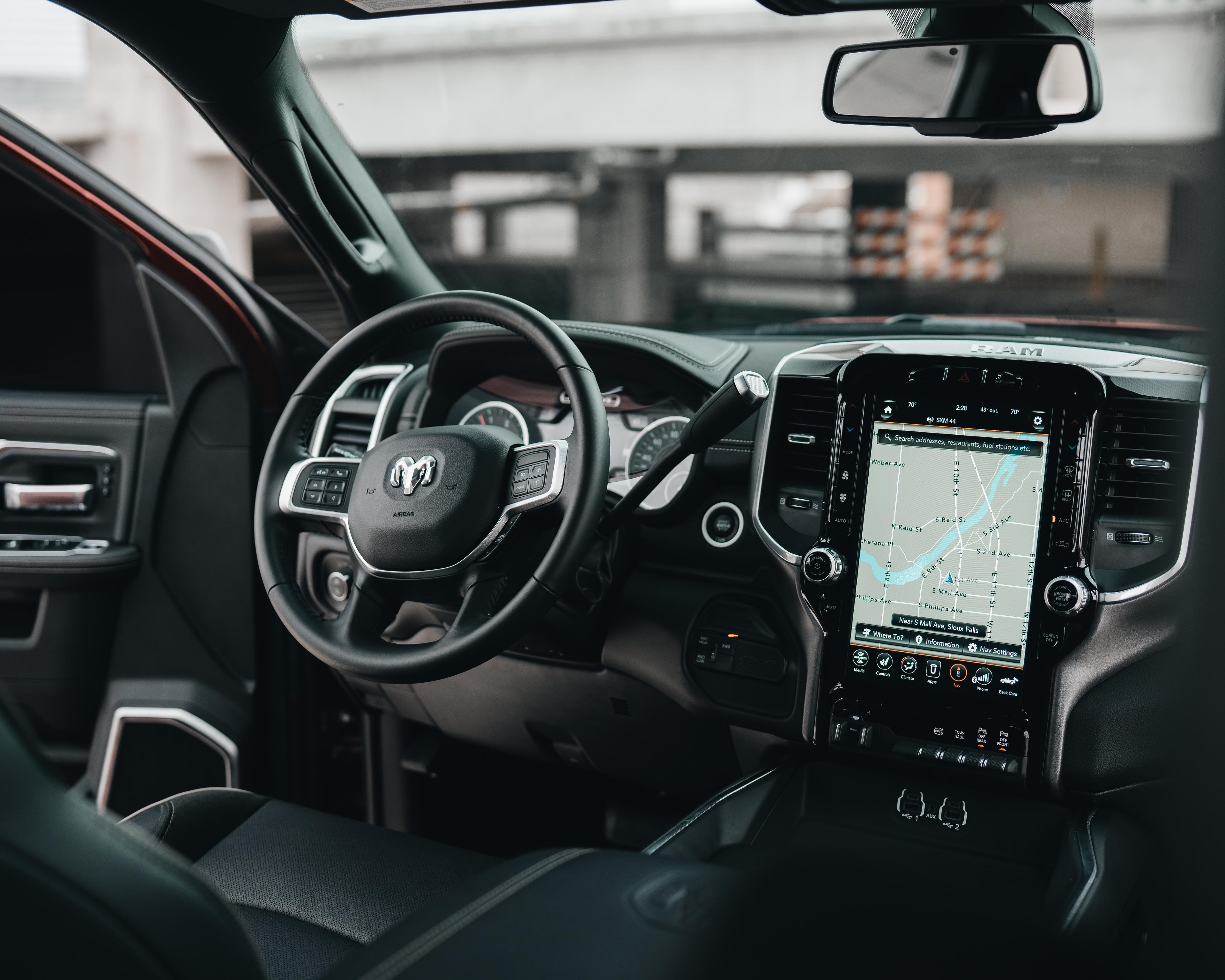 Car interior with a satnav.