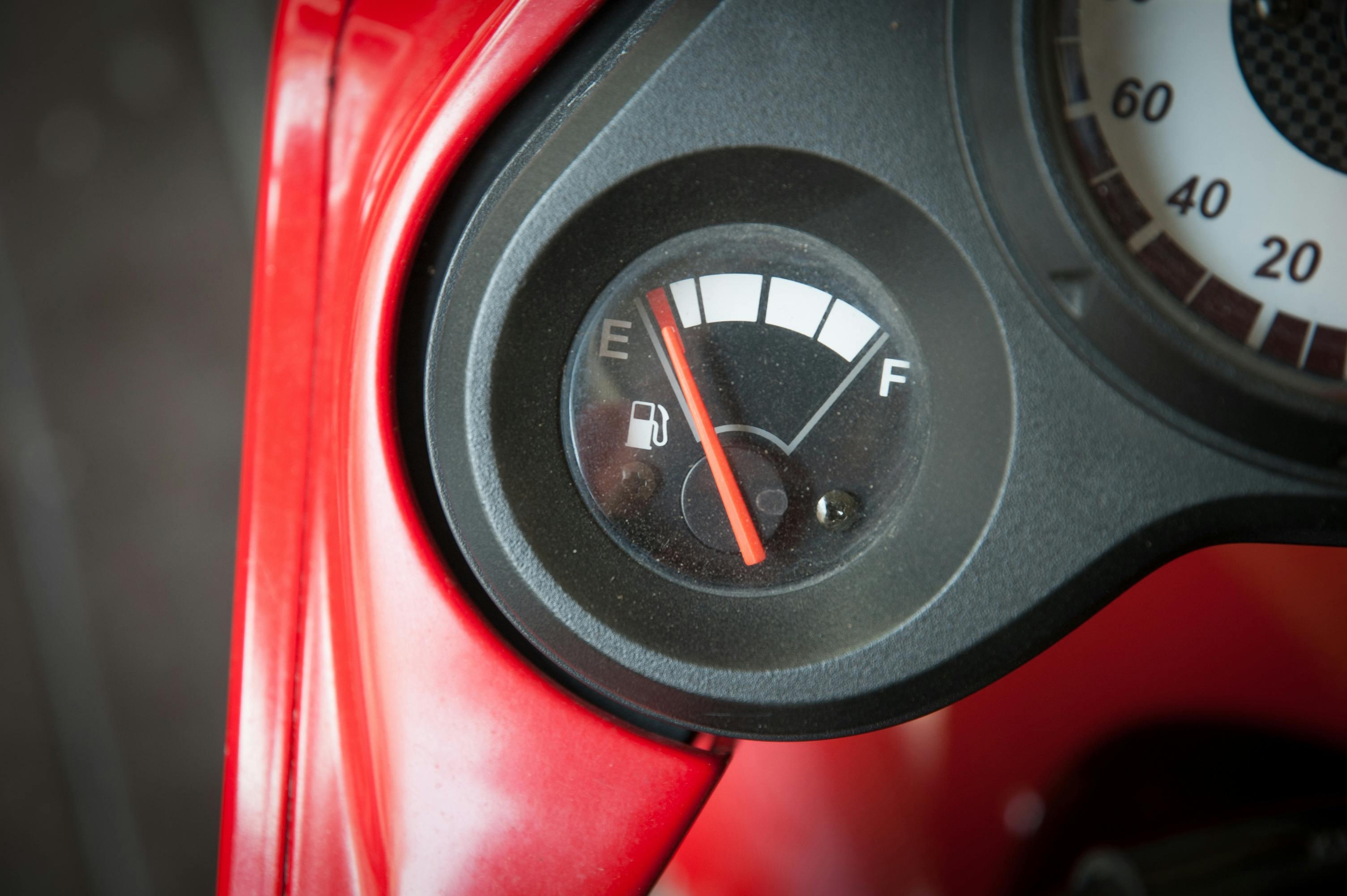 A close-up of a fuel gauge.
