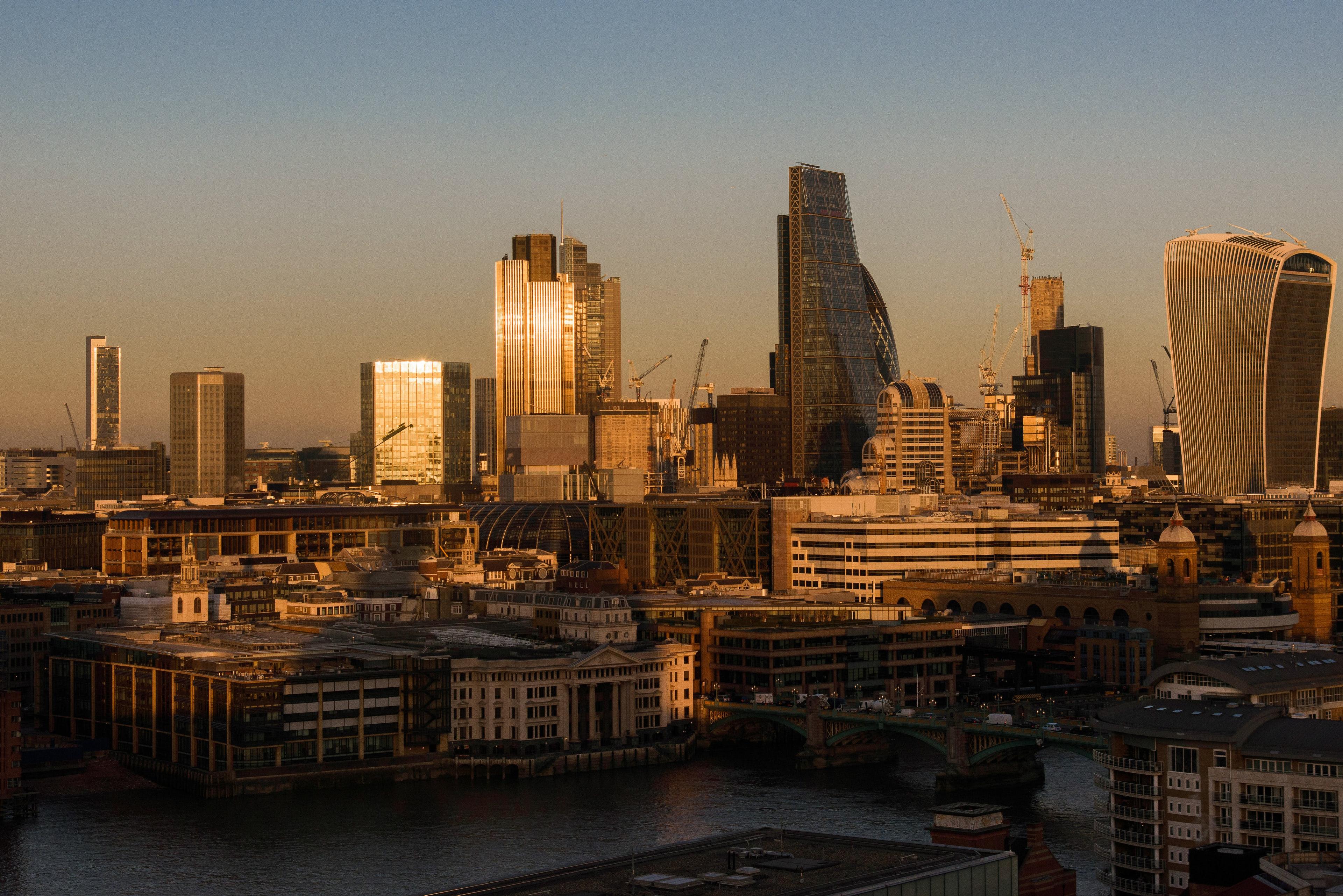 London skyline at dawn.