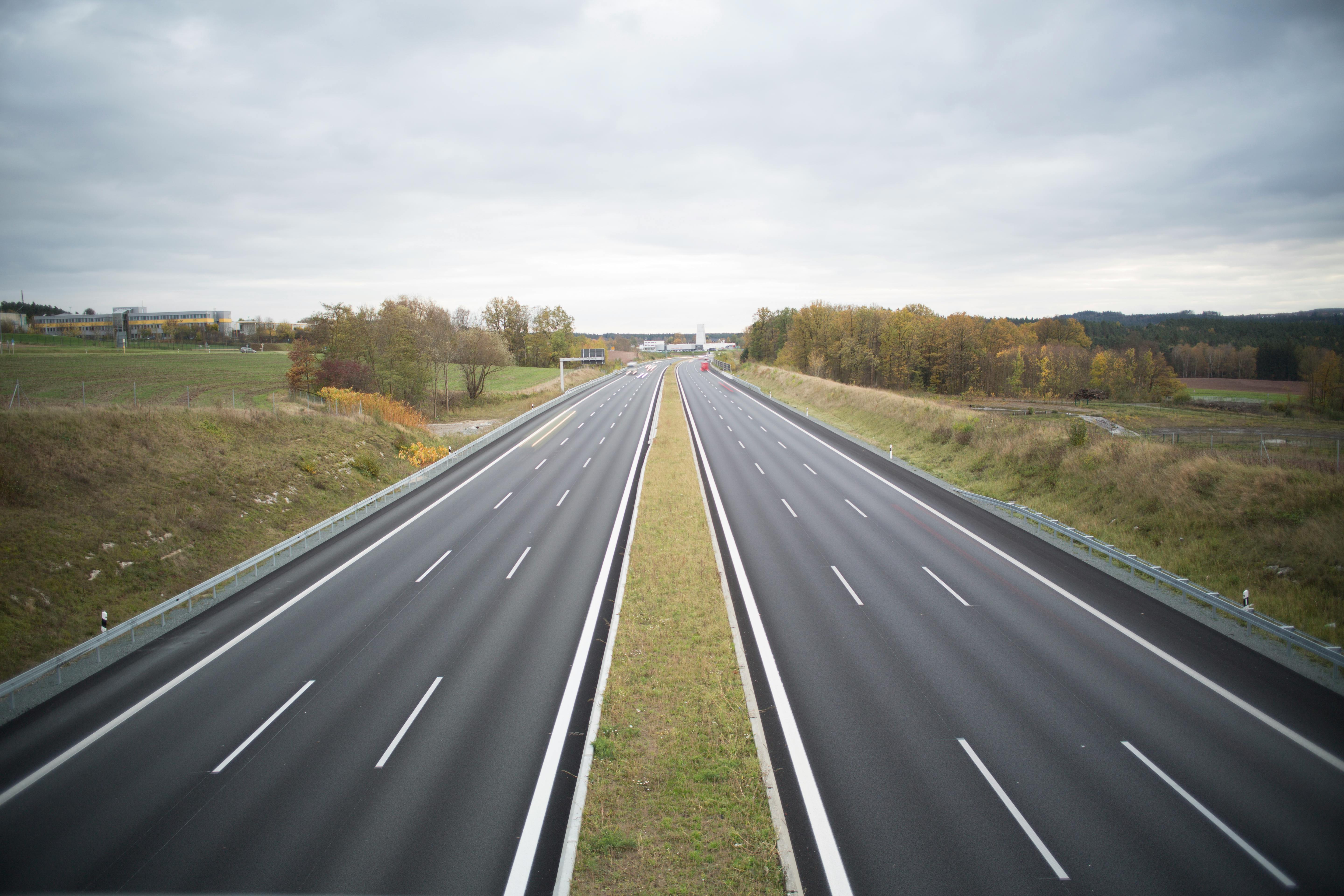 A motorway stretching into the distance.