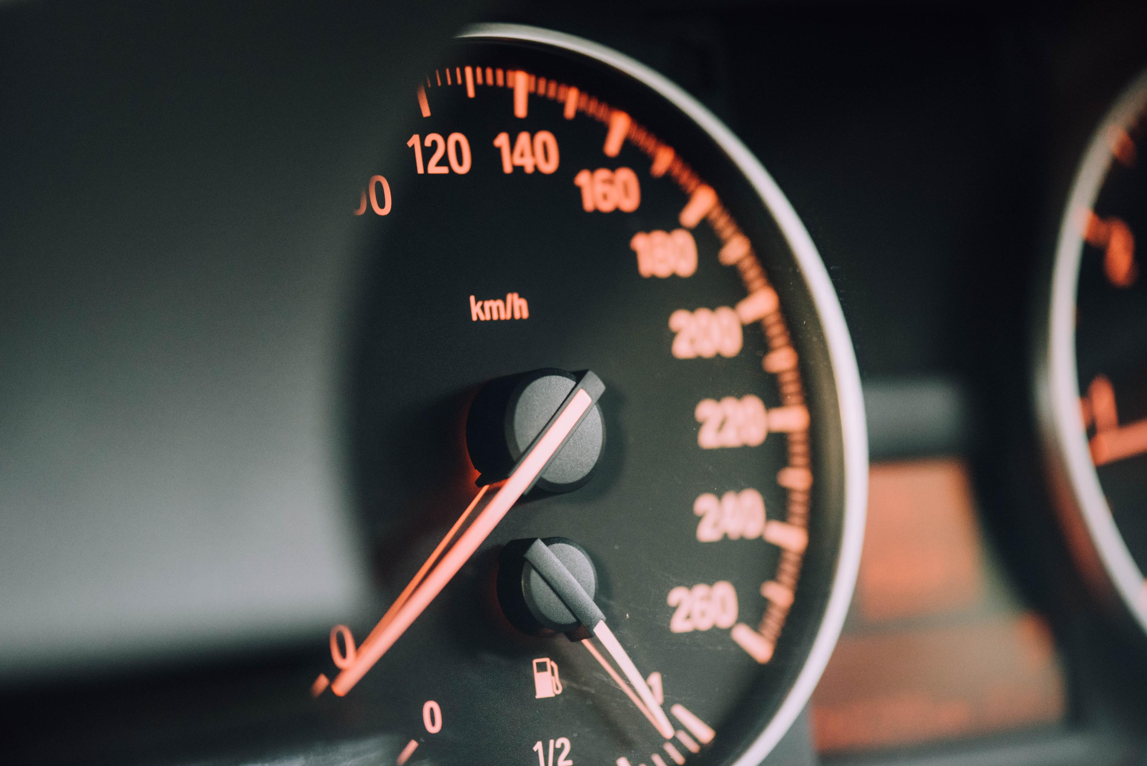 close-up of a car speedometer